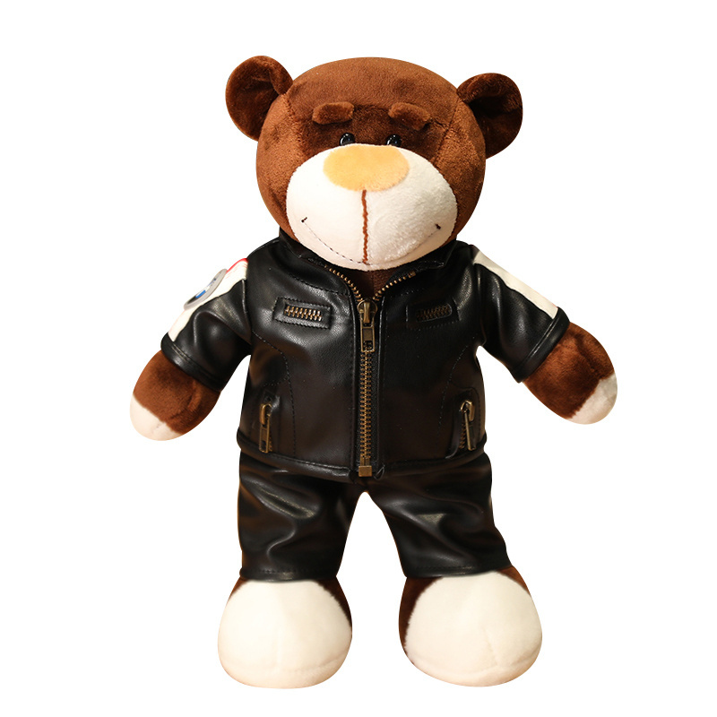 New Cool leather Cloth Teddy Bear Doll  Helmet Motorcycle  Teddy Bear Plush Toy