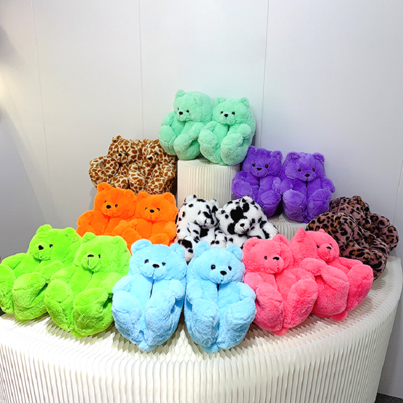 New Wholesale Stuffed Plush Bear Slippers Ladies Furry Slippers Customize Teddy Bear Slippers