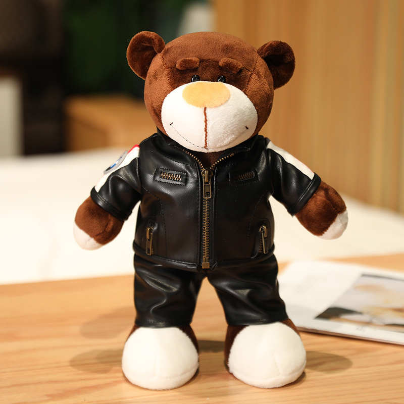 New Cool leather Cloth Teddy Bear Doll  Helmet Motorcycle  Teddy Bear Plush Toy