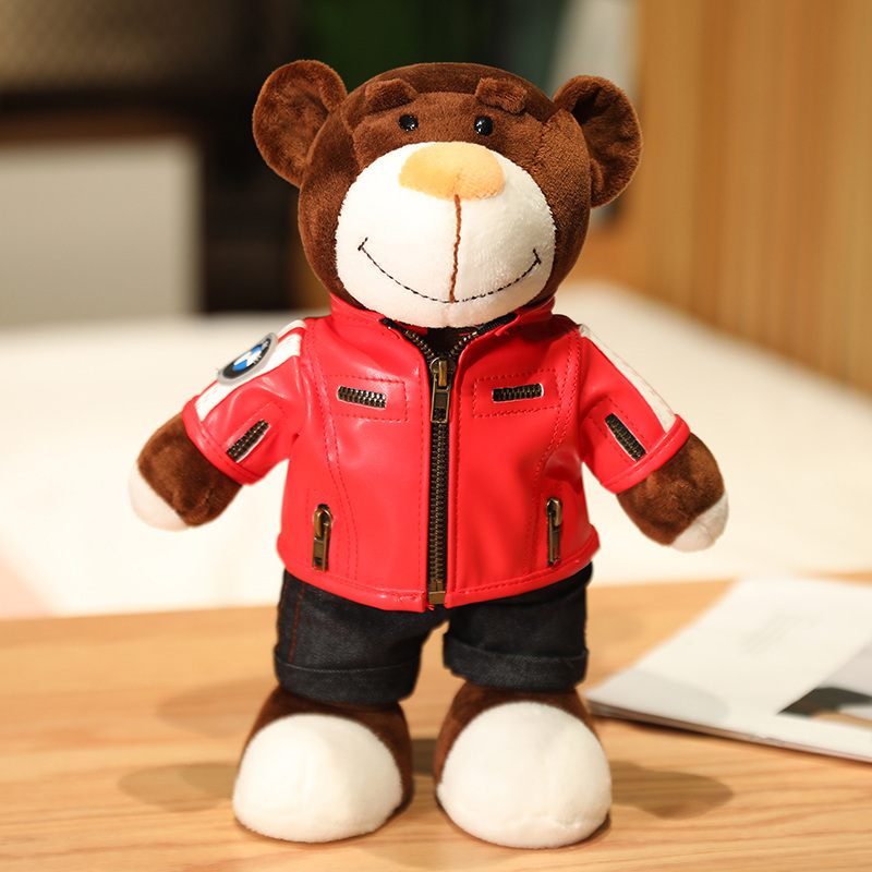 New Cool leather Cloth Teddy Bear Doll  Helmet Motorcycle  Teddy Bear Plush Toy