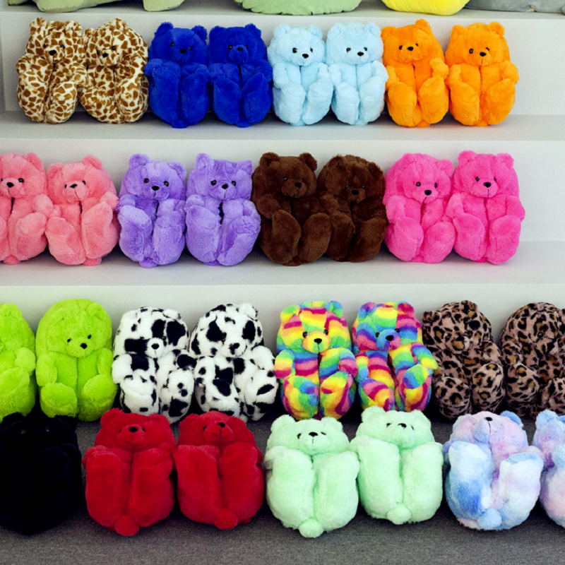 New Wholesale Stuffed Plush Bear Slippers Ladies Furry Slippers Customize Teddy Bear Slippers