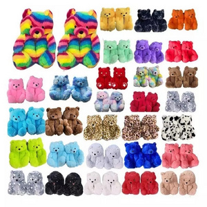 New Wholesale Stuffed Plush Bear Slippers Ladies Furry Slippers Customize Teddy Bear Slippers