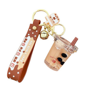 New Arrival Pearl Milk Tea Cup Keychain Teddy Bear Boba Liquid  Keychain Floating Boba Keychain