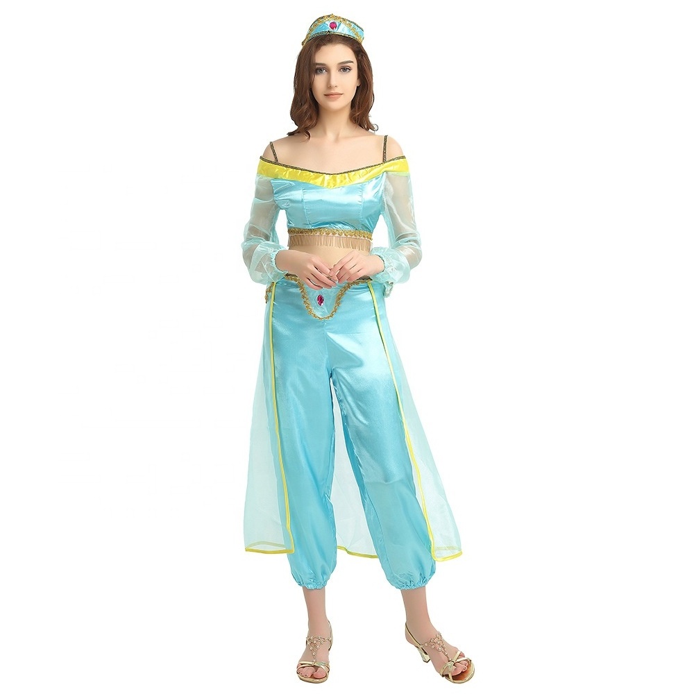 Cosplay Women Halloween India Belly Dance Arabian Exotic Fancy Dress Arabian Princess Aladdin Adult Jasmin Costume