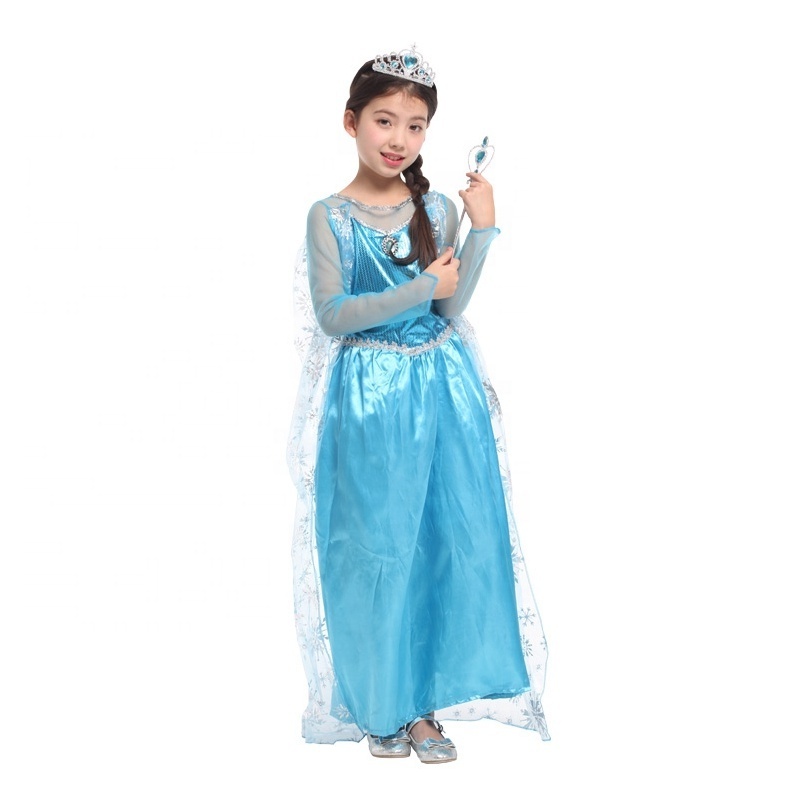 Carnival Halloween Party Birthday Disguise Fancy Dress Frosted Princess Elsa Dress Girls Princess Costume