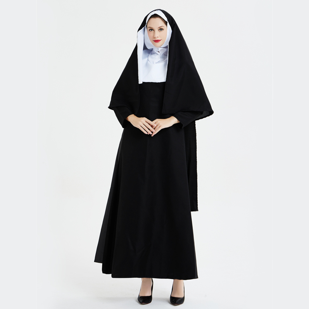 Halloween Party Game Uniforms Role-playing Sister Cosplay Costume Num Virgin Mary Black Costume Adult Women Cosplay Dress