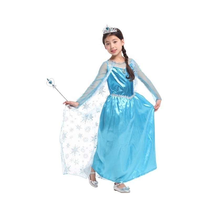 Carnival Halloween Party Birthday Disguise Fancy Dress Frosted Princess Elsa Dress Girls Princess Costume