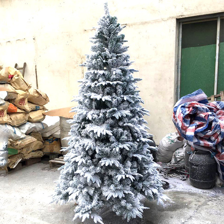 Factory Custom 6 ft 7 ft 9 ft Snow Flocked Xmas Tree Artificial Green PVC and PE Christmas Tree