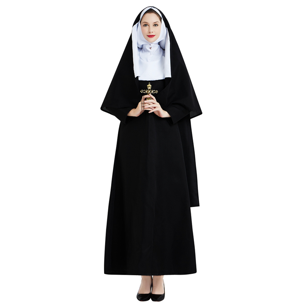 Halloween Party Game Uniforms Role-playing Sister Cosplay Costume Num Virgin Mary Black Costume Adult Women Cosplay Dress