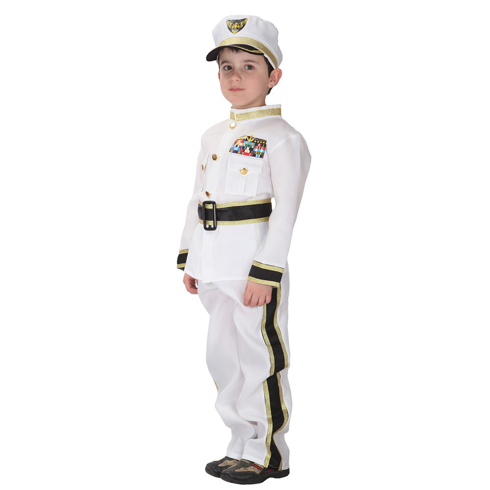 Boys Navy Admiral Halloween Cosplay Costume Police Uniform Role Play Dress up Costume