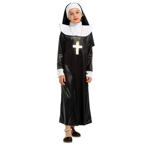 Hot Sale Nun Cosplay Black Nun Dress Costume for Kid Girls Halloween Carnival Party Stage Performance Dress