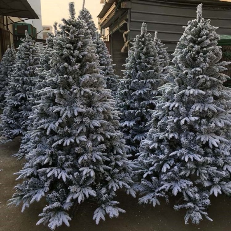 Factory Custom 6 ft 7 ft 9 ft Snow Flocked Xmas Tree Artificial Green PVC and PE Christmas Tree