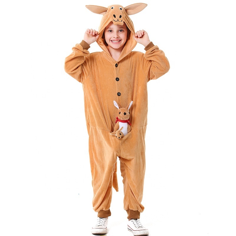 Carnival Party Kids Halloween Cartoon Baby Boy Girl Children Hooded Jumpsuit Cosplay Animal Kangaroo Costume