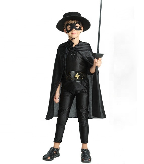 Hot Sale Role Play Dress Set Kids Halloween Superhero Cosplay Costume Boys Superhero Zorro Cosplay Costume