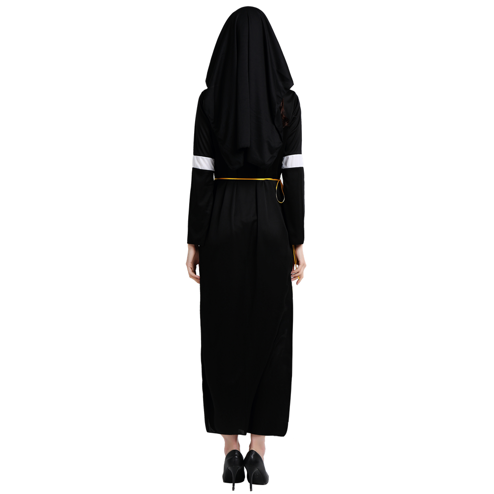 Halloween Sister Cosplay Party Costume Nun Outfits Virgin Mary Black Nun Costume Adult Women Cosplay Dress With Cross