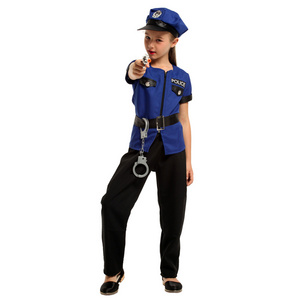 DIXU Kids Police Costumes Halloween Costumes For Girls Short Sleeves Officer Uniform Set Role Play Dress Up