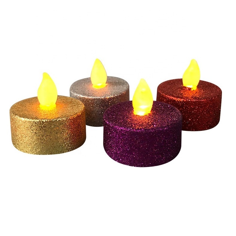 BSCI CE RoHS Decorations Flameless Candles Light Gold Glitter Plastic Electric Tealight LED Candle