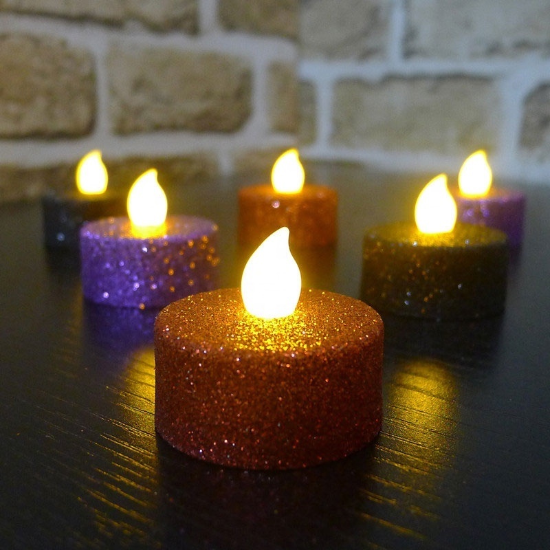 BSCI CE RoHS Decorations Flameless Candles Light Gold Glitter Plastic Electric Tealight LED Candle