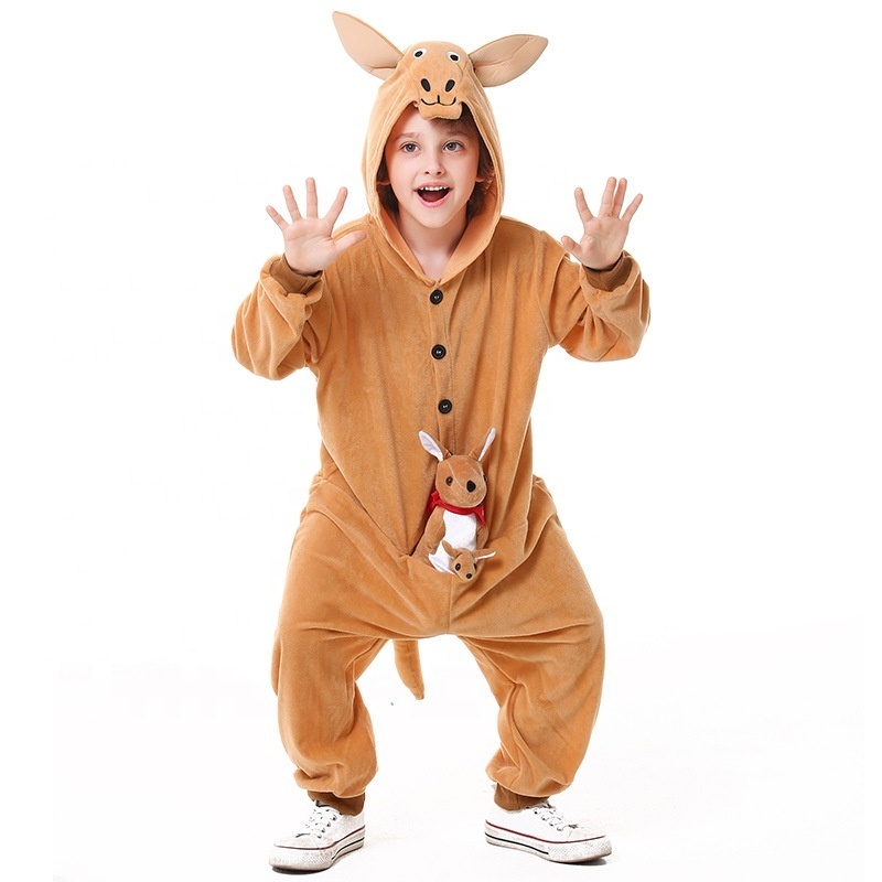 Carnival Party Kids Halloween Cartoon Baby Boy Girl Children Hooded Jumpsuit Cosplay Animal Kangaroo Costume