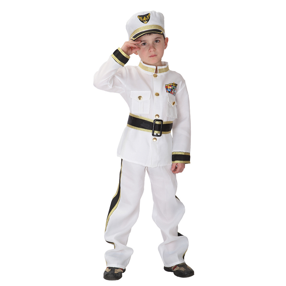 Boys Navy Admiral Halloween Cosplay Costume Police Uniform Role Play Dress up Costume