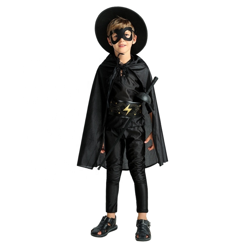 Hot Sale Role Play Dress Set Kids Halloween Superhero Cosplay Costume Boys Superhero Zorro Cosplay Costume