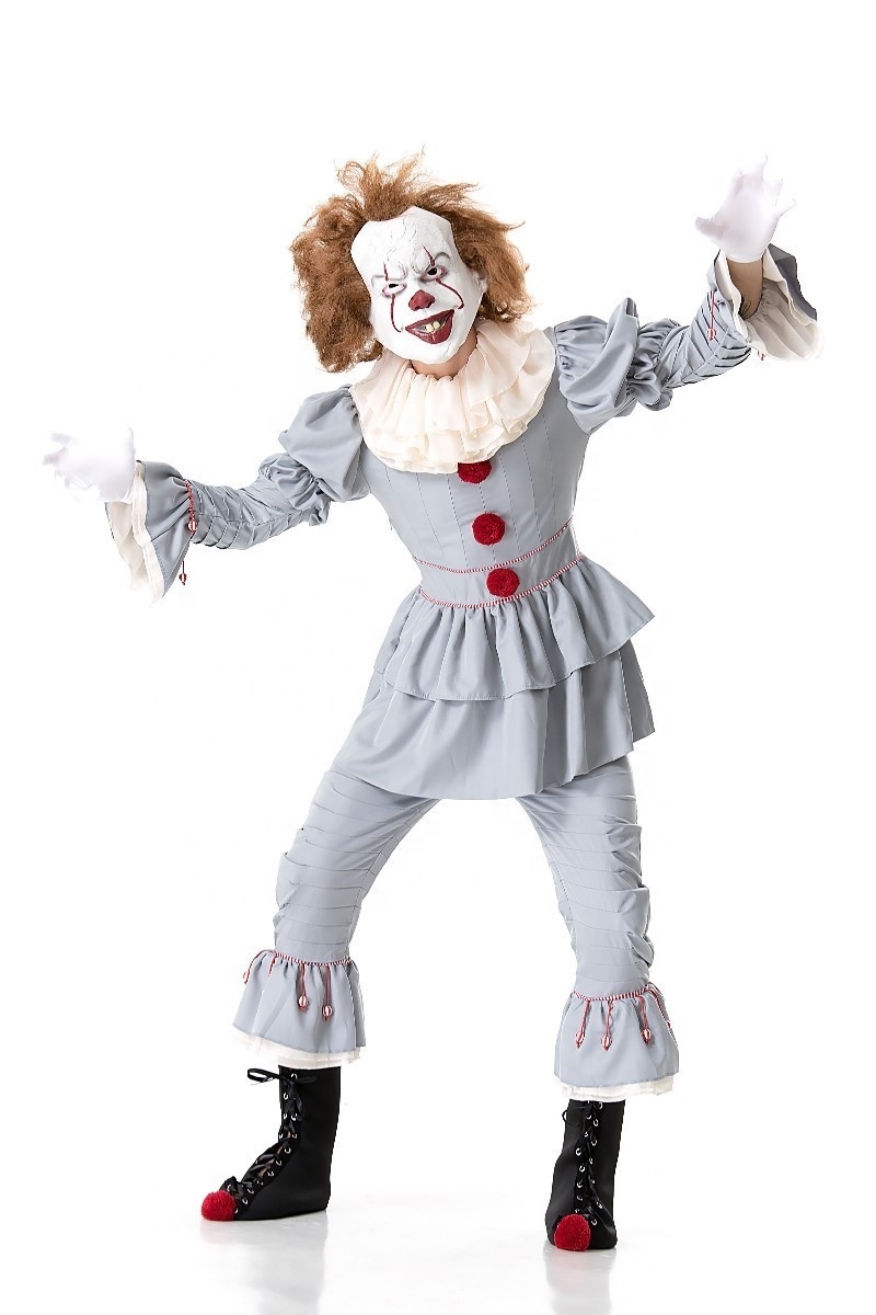 Carnival Halloween Party Cosplay Pennywise Costume Clown Suit Clothes Men Fancy Adult Clown Costume