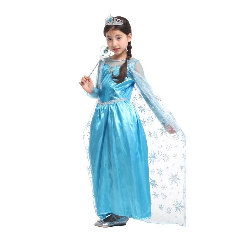 Carnival Halloween Party Birthday Disguise Fancy Dress Frosted Princess Elsa Dress Girls Princess Costume