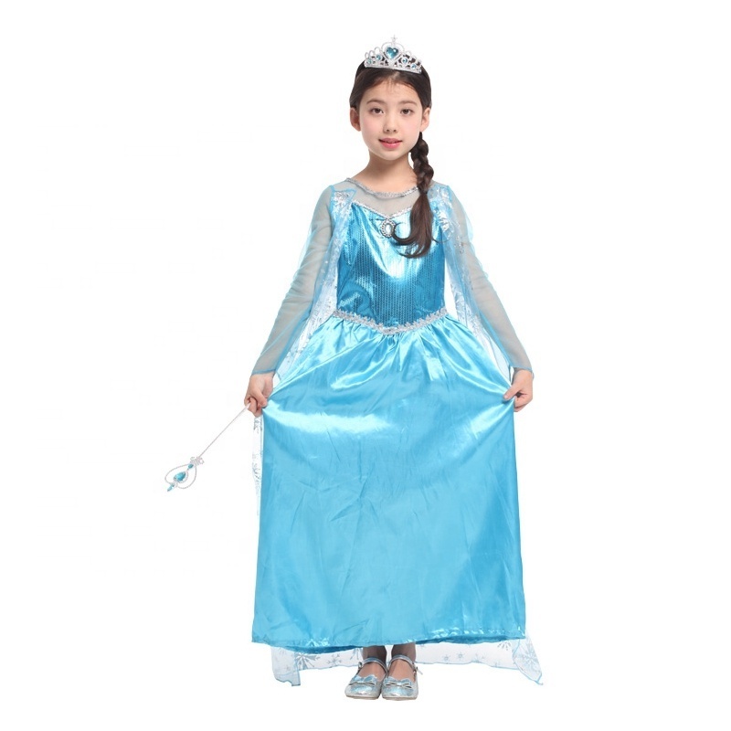 Carnival Halloween Party Birthday Disguise Fancy Dress Frosted Princess Elsa Dress Girls Princess Costume