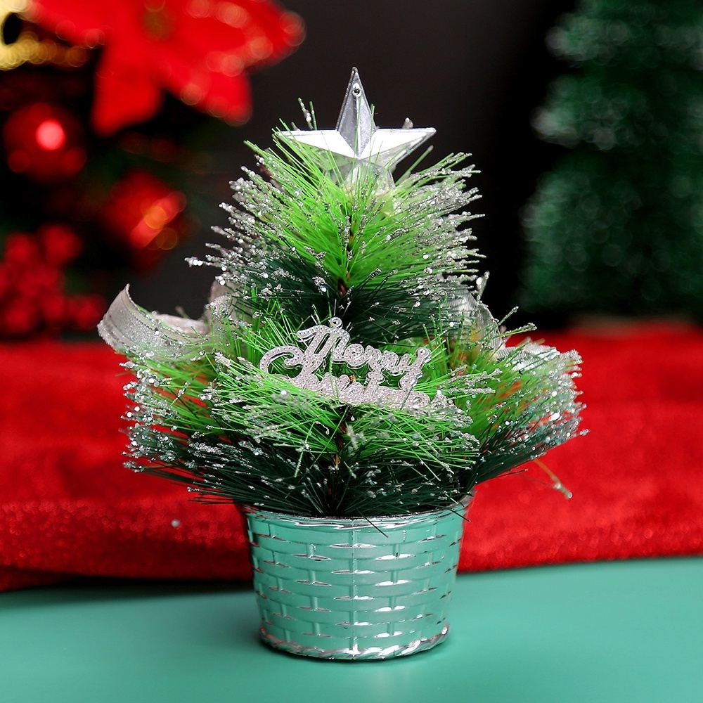 Yellow Basket Base Xmas Small Desktop ornaments Table Top Artificial Mini Christmas Tree With Star