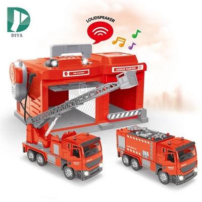 Fire truck music light die cast car model 1 32 parking garage toy with toy speaker