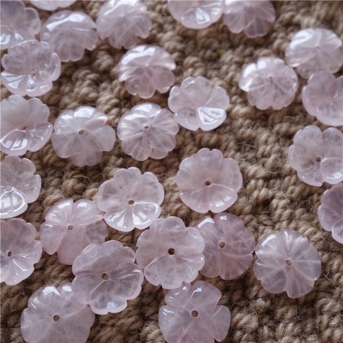 12mm Carved Flower Rose Quartz Spacer Beads Gemstone Loose beads