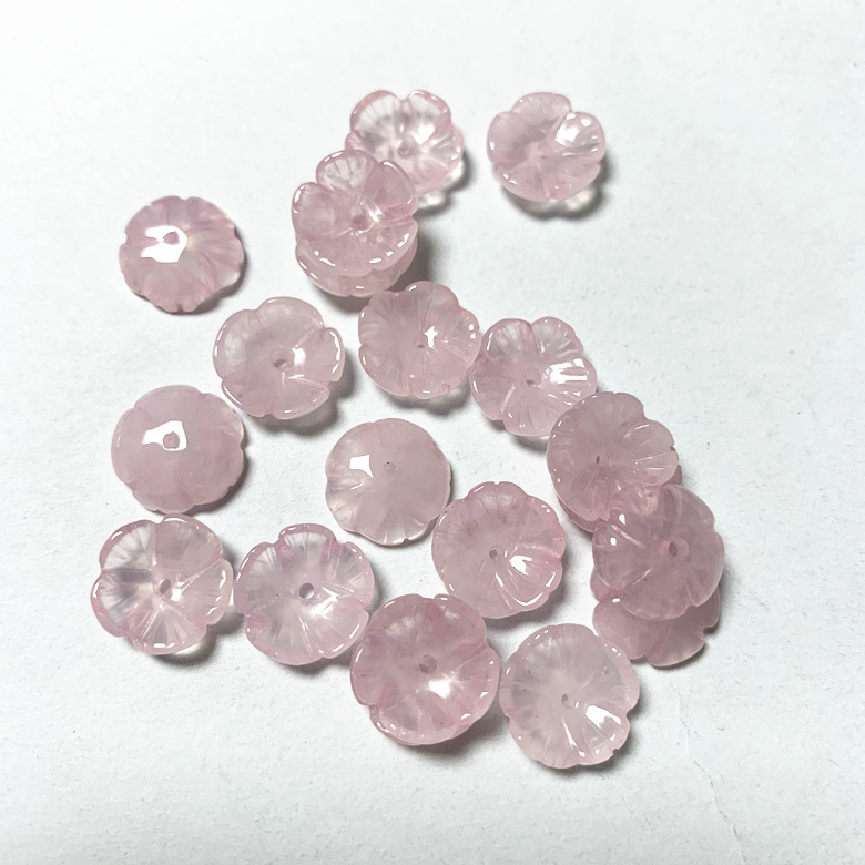 12mm Carved Flower Rose Quartz Spacer Beads Gemstone Loose beads