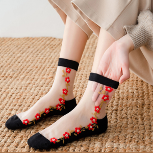 Hot sale socks for women Customized Female silk Socks Crystal lace Socks with combed cotton sole