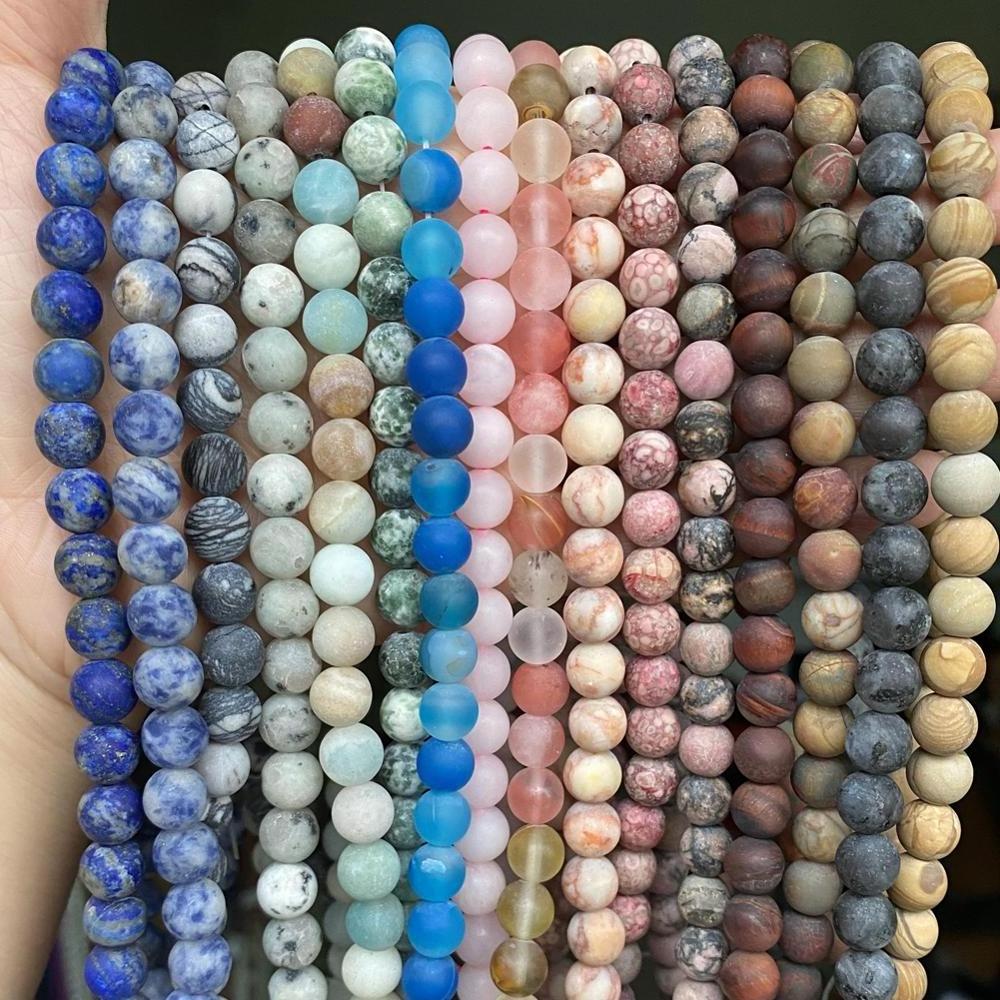 AsVrai U 4/6/8/10/12mm Frosted Matte Amazonite Jade Quartz Jasper Natural Stone Beads For Jewelry Making DIY Bracelet Necklace