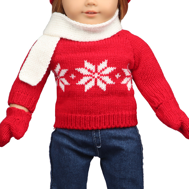 American 18 Inch Doll Clothes White Snow Paint Red Hat White Scarf With Jean Baby Doll Accessories For Christmas