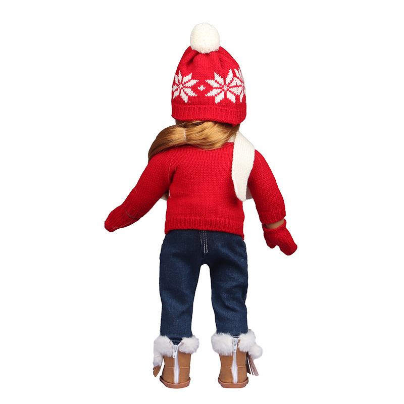 American 18 Inch Doll Clothes White Snow Paint Red Hat White Scarf With Jean Baby Doll Accessories For Christmas