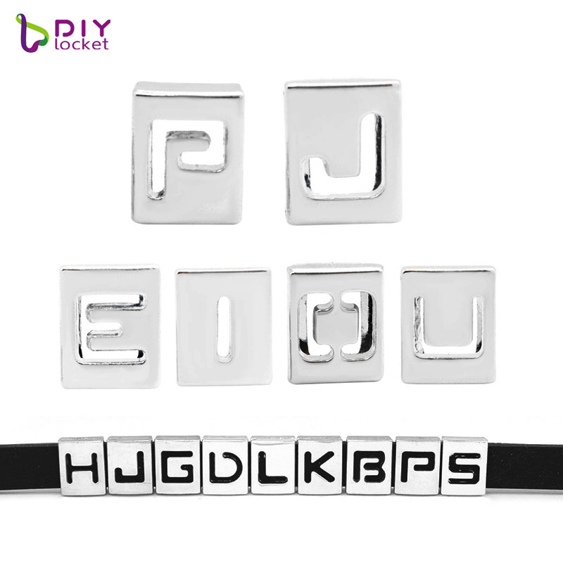 Wholesale Silver Hollow Metal Slide Letter For 8mm Charms Bracelet Jewelry Making,  Customized Personalized Slide Charms