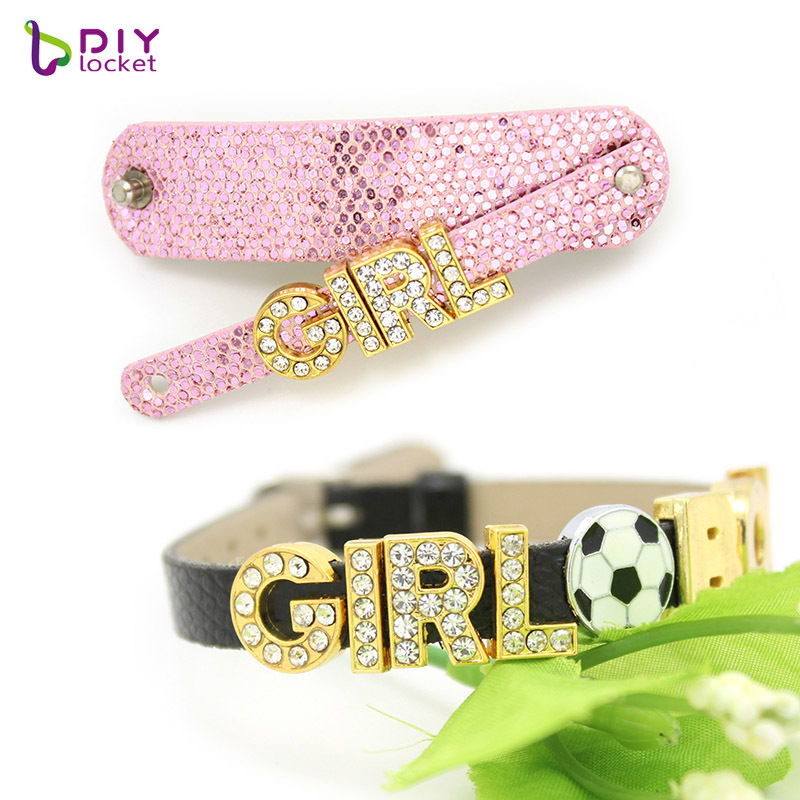 Wholesale Rhinestone Gold Letter Slide Charms For 8mm Bracelet And Dog Collars, Customized Personalized Slide Charms