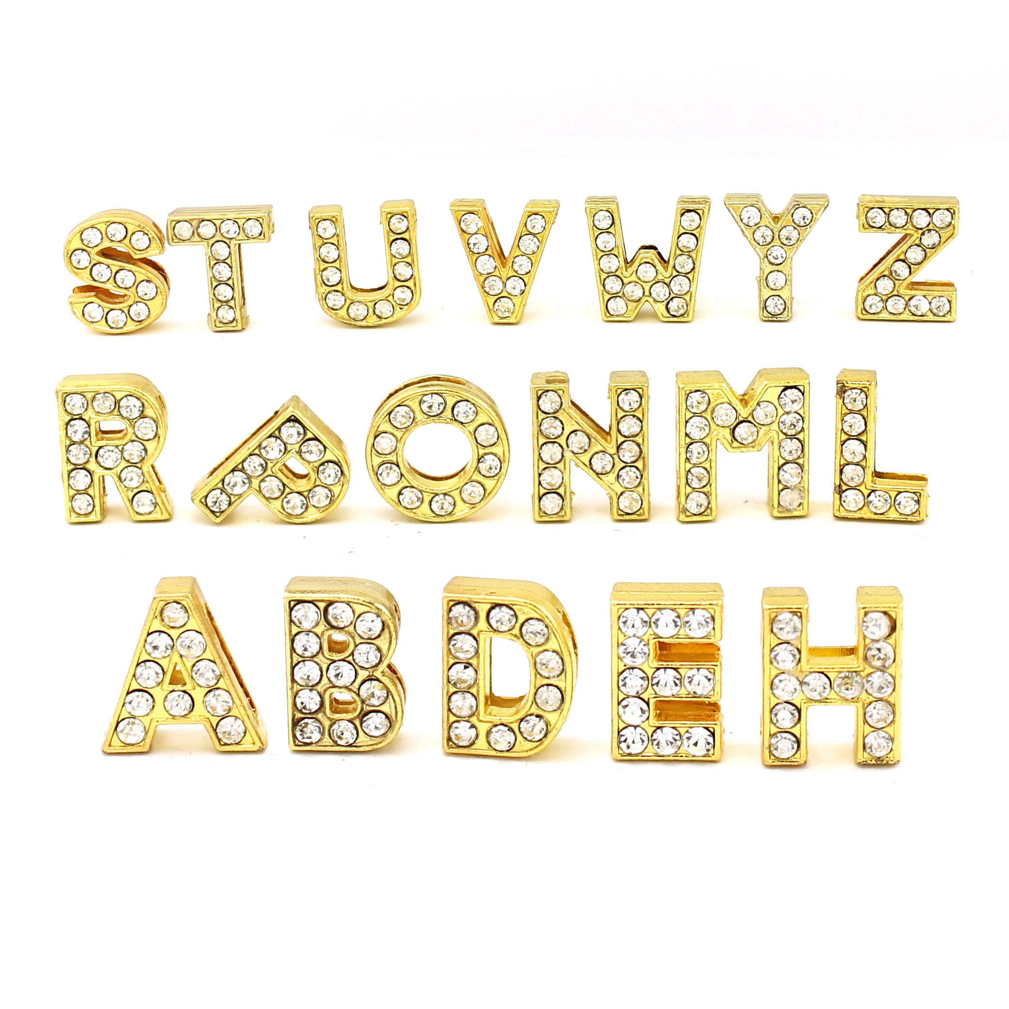 Wholesale Rhinestone Gold Letter Slide Charms For 8mm Bracelet And Dog Collars, Customized Personalized Slide Charms