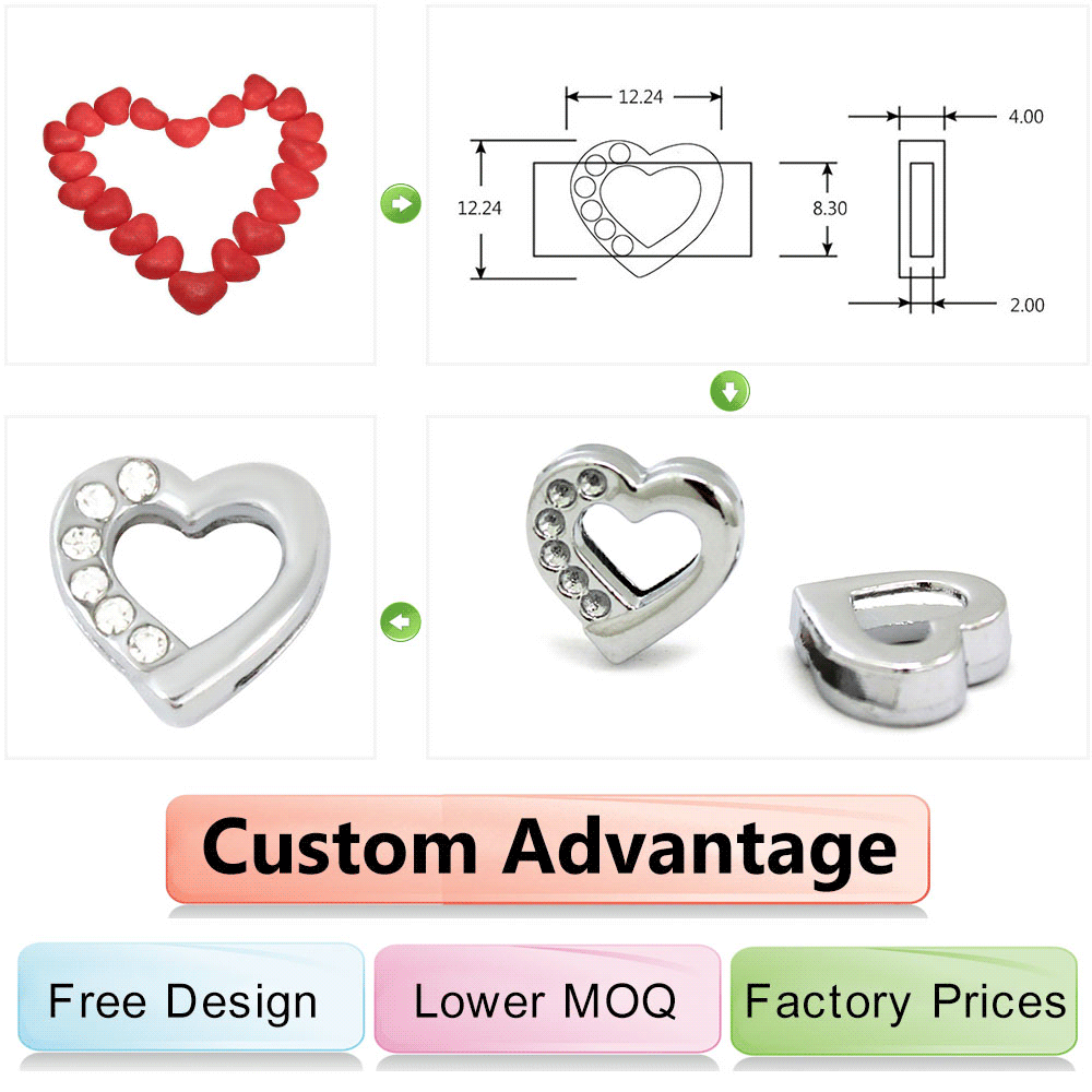 Wholesale Mixed Styles Alloy Slide Charms Jewelry Fit For 8mm Leather Bracelets And Belts, Customized Personalized Slide Charms