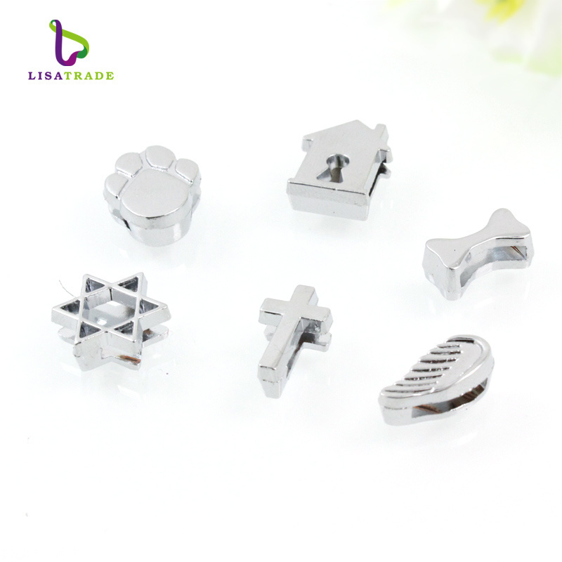 Wholesale Mixed Styles Alloy Slide Charms Jewelry Fit For 8mm Leather Bracelets And Belts, Customized Personalized Slide Charms