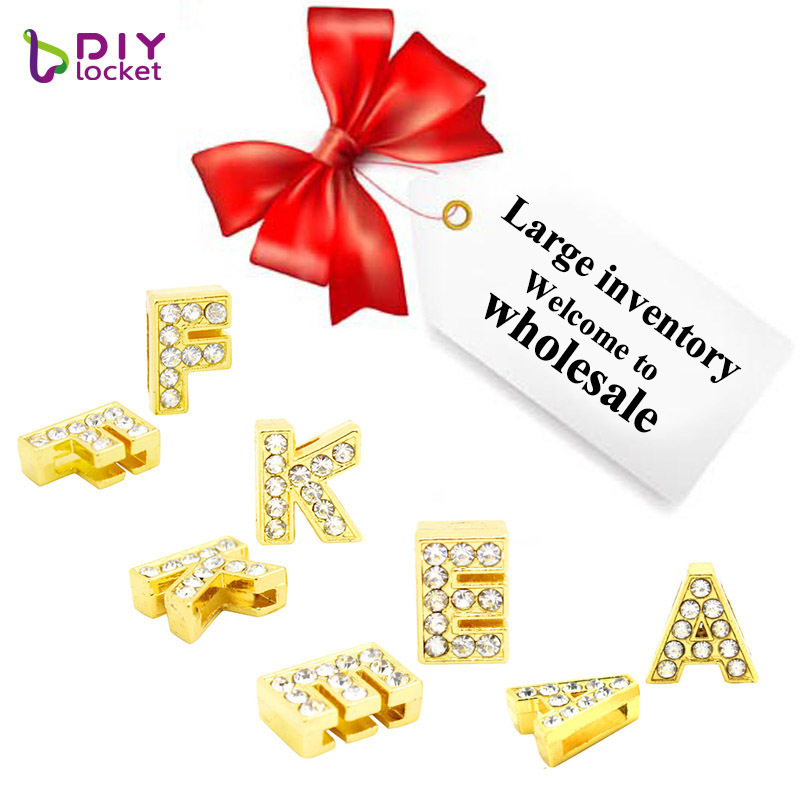 Wholesale Rhinestone Gold Letter Slide Charms For 8mm Bracelet And Dog Collars, Customized Personalized Slide Charms