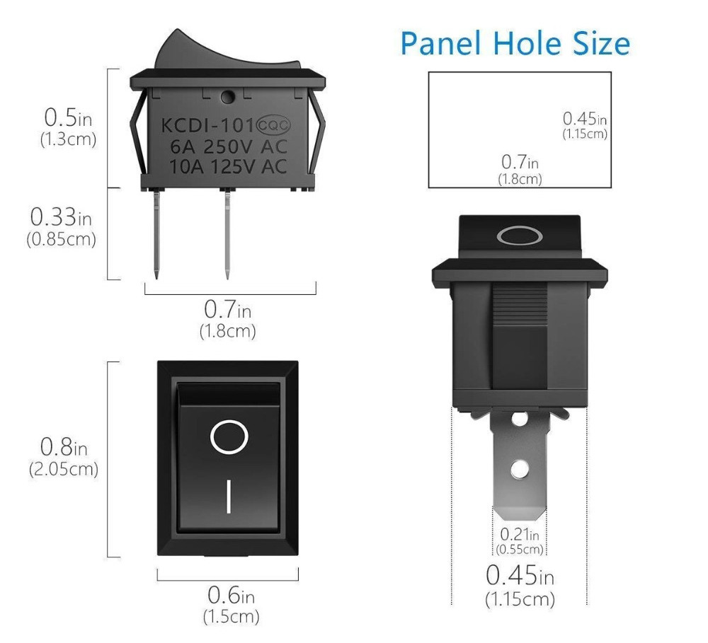 KCD1 ON-OFF 15*21mm 2pin Ship Type Switch 6A 250V 10A 125V Rocker Switch