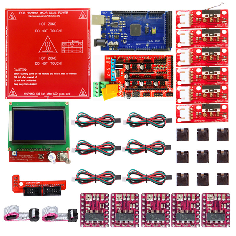 Reprap Ramps 1.4 Kit with Mega 2560 r3 + Hot bed MK2B + LCD12864 Controller + DRV8825 +Mechanical Switch +Cables 3D Printer Part