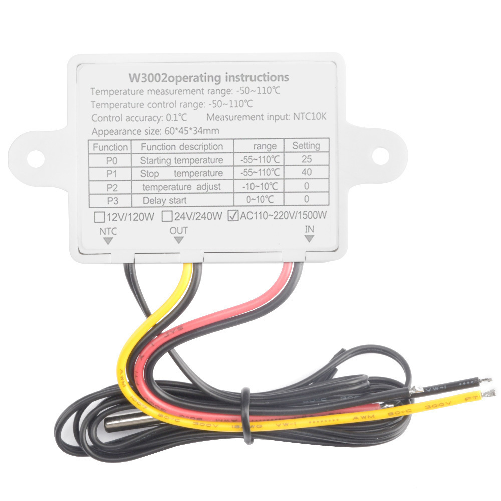 XH-W3002 W3002 DC 12V 24V AC 110V-220V 10A Digital LED Temperature Controller Thermostat Control Switch With Probe Sensor