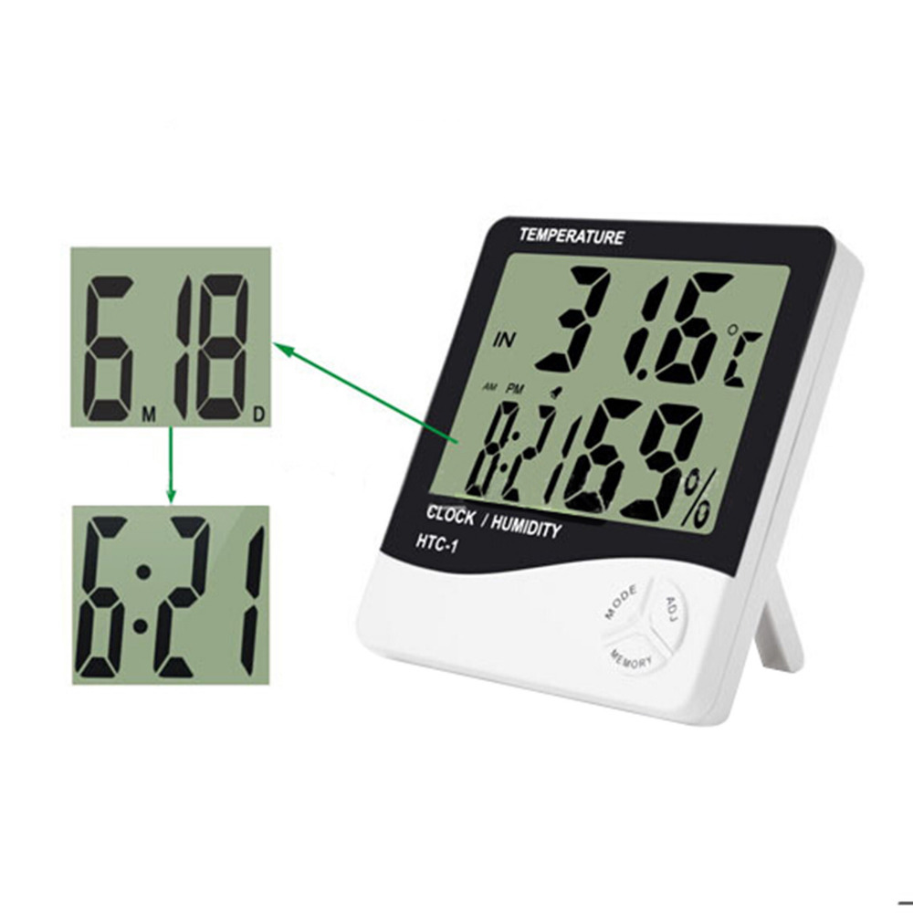 LCD Electronic Temperature Humidity Meter Indoor Room Digital Thermometer Hygrometer Weather Station Alarm Clock HTC-1