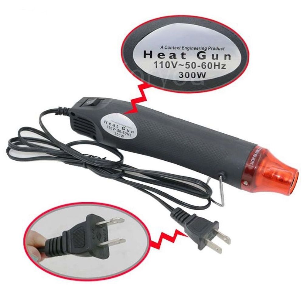 300W Electrical Mini Heat Gun Handheld Hot Air Gun with 300PCS Heat Shrink Butt for DIY Craft Embossing Shrink Wrapping