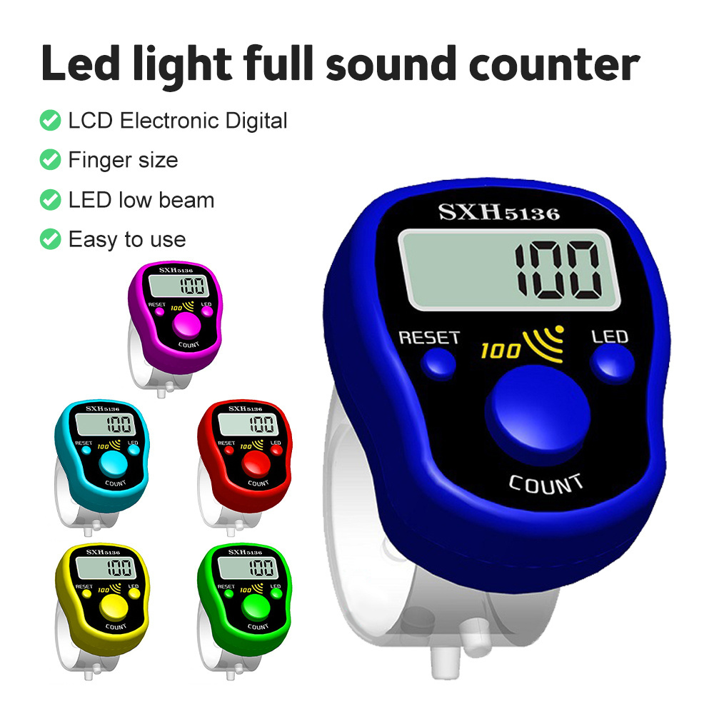 1PCS Random Color Finger Counter Digital LED Electronic Handheld Tally Counter Clicker Finger Ring Golf Digit Stitch Marker