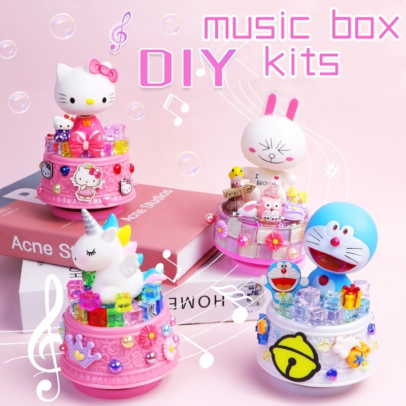 Children craft diy mart mosaic music box kit for kids, mosaic music box with light educational toys