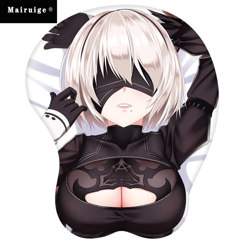 New NieR:Automata 2B Sexy Gaming 3D Breast Mouse pad with Silicone GEL Wrist rest Size 26*22cm